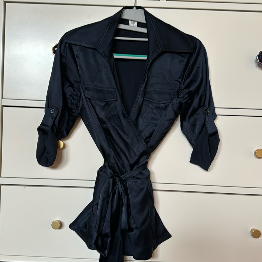 DVF Wrap Navy Silk Blouse